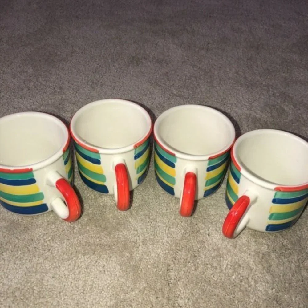 PIER 1 Imports Hand Painted Striped Coffee Tea Cup Mug Made in Italy Set‎ (4)